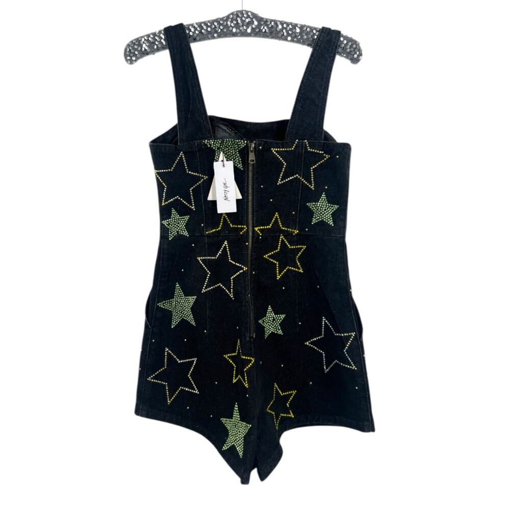 Nasty Gal Black Star-Embellished Denim Romper with Green & Yellow Stars - Picture 5 of 6